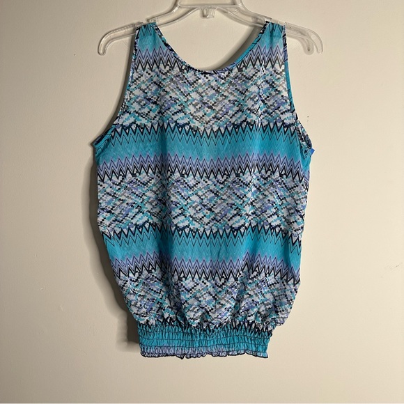 Women’s Lace V Neck Silk Blend Blue Sleeveless Top XL - Picture 2 of 9